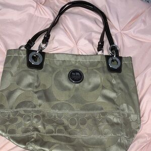 Y2K Coach Khaki Signature Tote with Black Accents